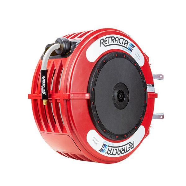 Macnaught R3 Engineered Thermoplastic Heavy Duty Hose Reel Hot Wash 1/2 inch x 65 ft 185F MAX 150PSI Red Case / White Hose PN# HW465R-02