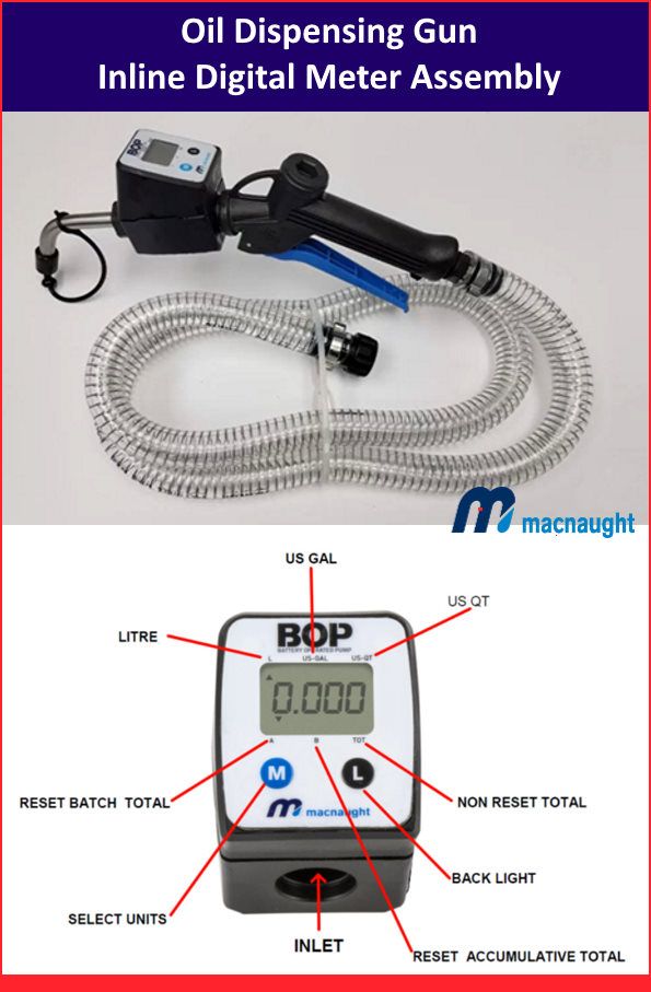 Macnaught BOPHV Oil Dispensing Gun Inline Digital Meter - PN