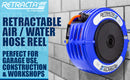 Macnaught Air/Water Hose Reel benefits: perfect for garage use, construction and workshops