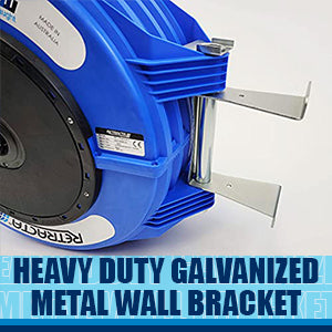 R3 Engineered Thermoplastic Heavy Duty Hose Reel Air Water Service  3/8 inch x 65 ft 300 PSI  Blue Case / Orange Hose  PN