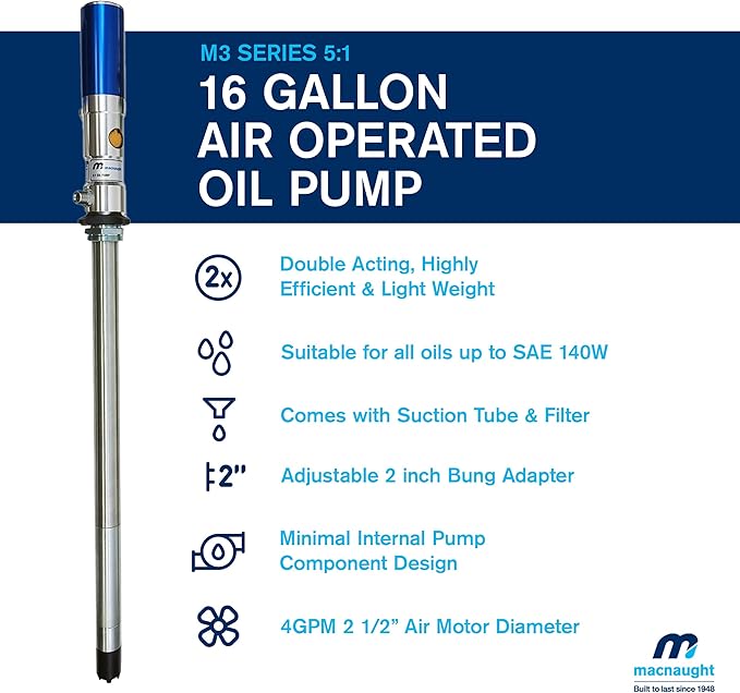 16 gallon Air Operated Oil Pump - Macnaught USA