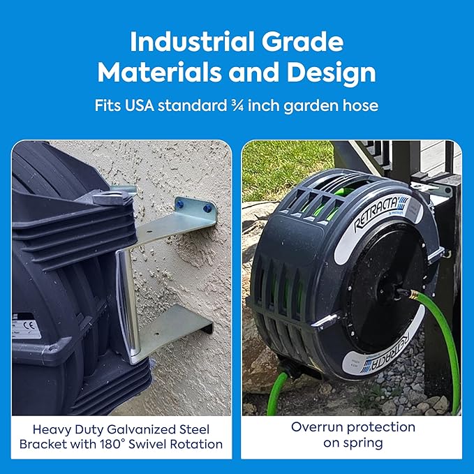 Retractable Garden Hose Reel - 60 Ft - Gray Case - PN