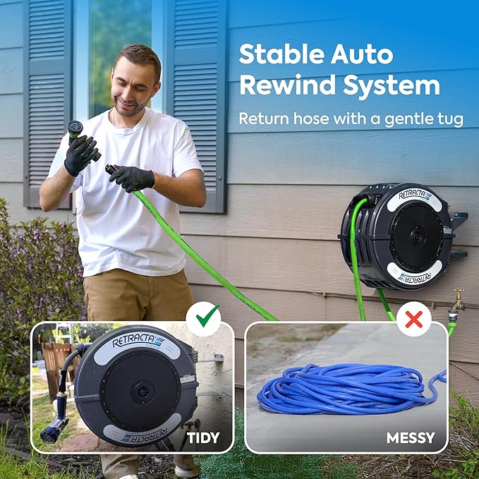 Retractable Garden Hose Reel - 60 Ft - Gray Case - PN