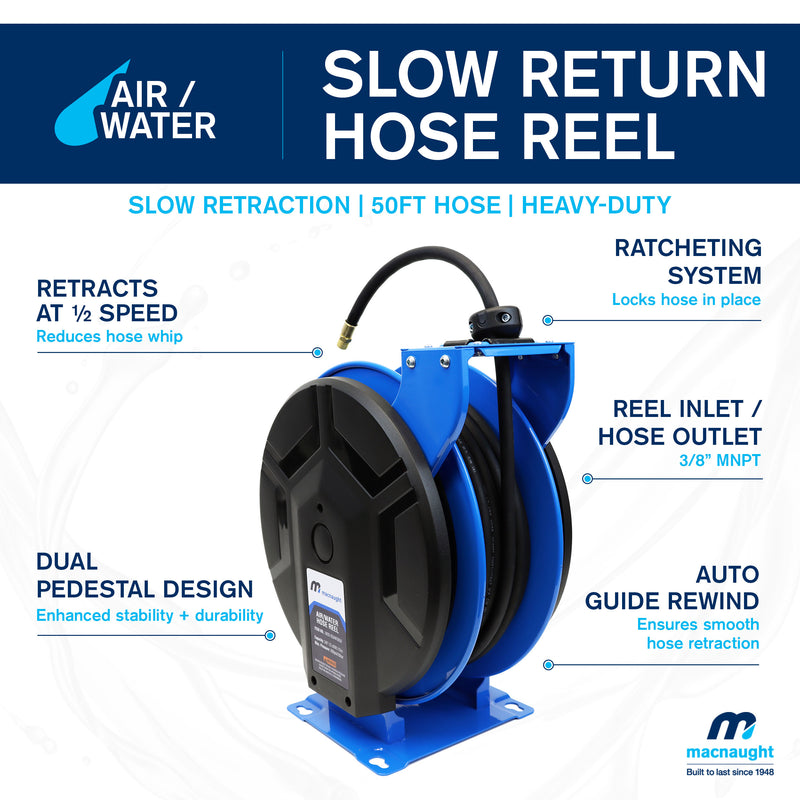 Macnaught M3 Slow Retraction Air / Water Safety Hose Reel 3/8” x 50 ft – PN