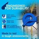 Industrial  Air Hose Reel/Water Reel with 3/8in. x 50ft hose, 300 PSI Shop and Truck Mount Duty  PN