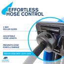 Effortless Hose Control with 4 way roller guide, adjustable hose length, prevents hose kinks and damage, also reduces hose whip, auto lock.