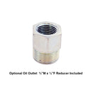 Optional oil outlet 3/4" M x 1/2'F Reducer Included