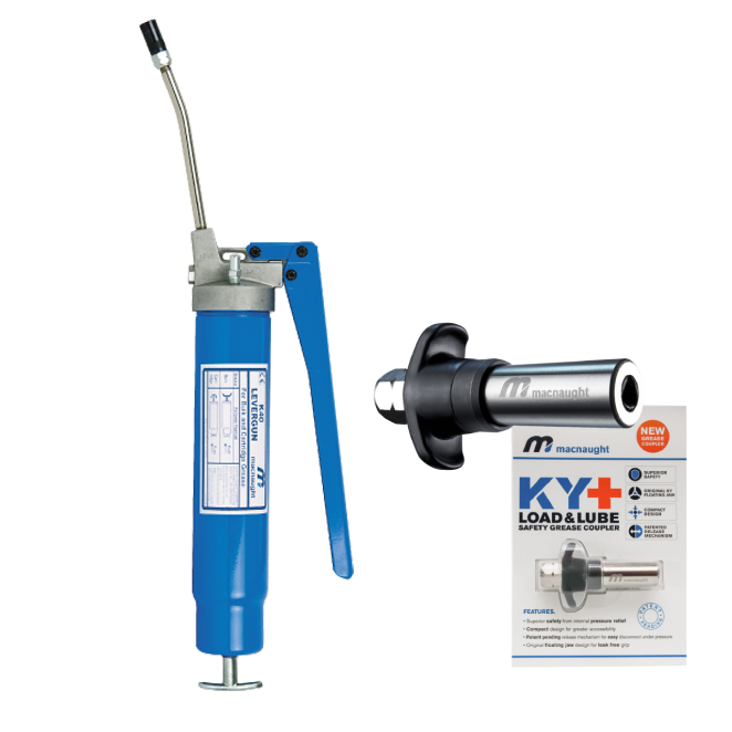 Macnaught Heavy Duty Manual Grease Gun – Levergun & KY+ Safety Grease Coupler Combo Package - PN
