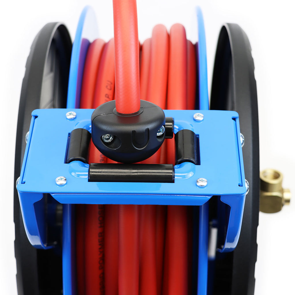 Spring Return Hose Reel: 50 ft (1/2 in I.D.), 1/2 in MNPT, 300 psi Max Op  Pressure, Brass, Red, Red