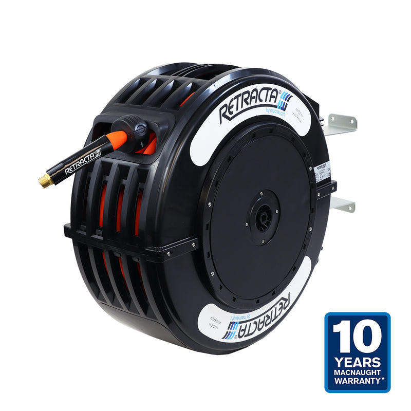 Macnaught R3 Engineered Thermoplastic Heavy Duty Hose Reel Air Water Service 3/8 inch x 65 ft 300 PSI Black Case / Orange Hose PN