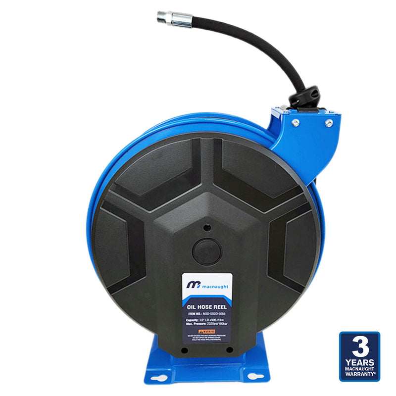 Retractable M3 Heavy Duty Slow Retraction with cover Oil Hose Reel ½” x 50 ft – 3 Years Warranty