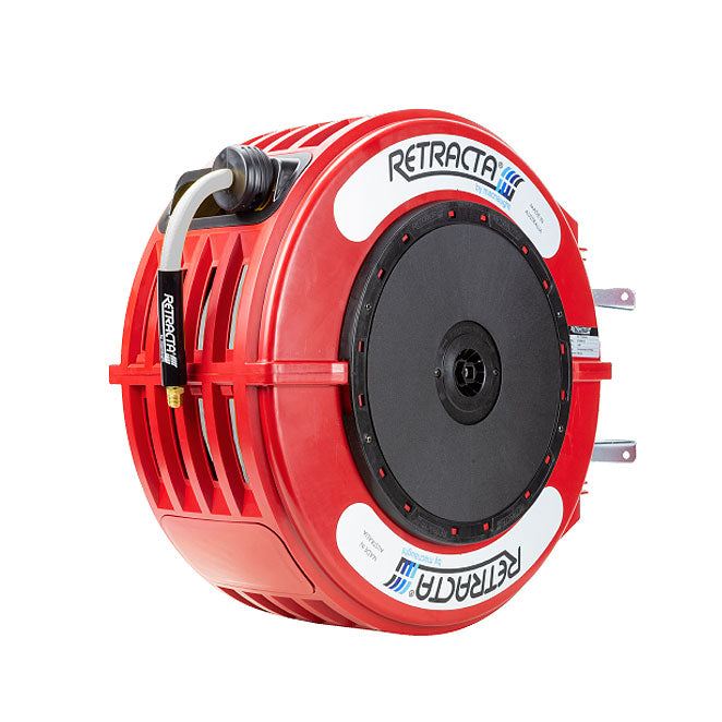 Macnaught R3 Engineered Thermoplastic Heavy Duty Hose Reel Hot Wash 1/2 inch x 65 ft 185F MAX 150PSI Red Case / White Hose PN