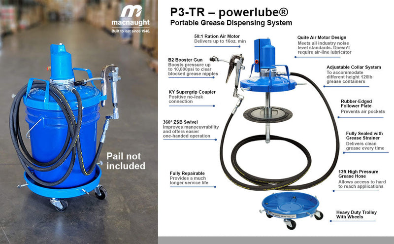 35lb/5 Gal. Air Operated Grease Pump with Trolley