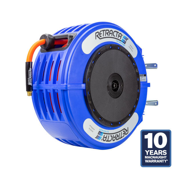Macnaught R3 Engineered Thermoplastic Heavy Duty Hose Reel Air Water  Service 3/8 inch x 65 ft 300 PSI Blue Case / Orange Hose PN# RO365B-02